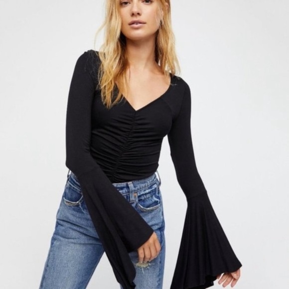 We the Free Black Belle Sleeve Top Women’s size Large - Picture 1 of 5